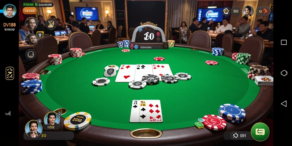 Menampilkan gameplay Poker yang penuh ketegangan dan strategi.
