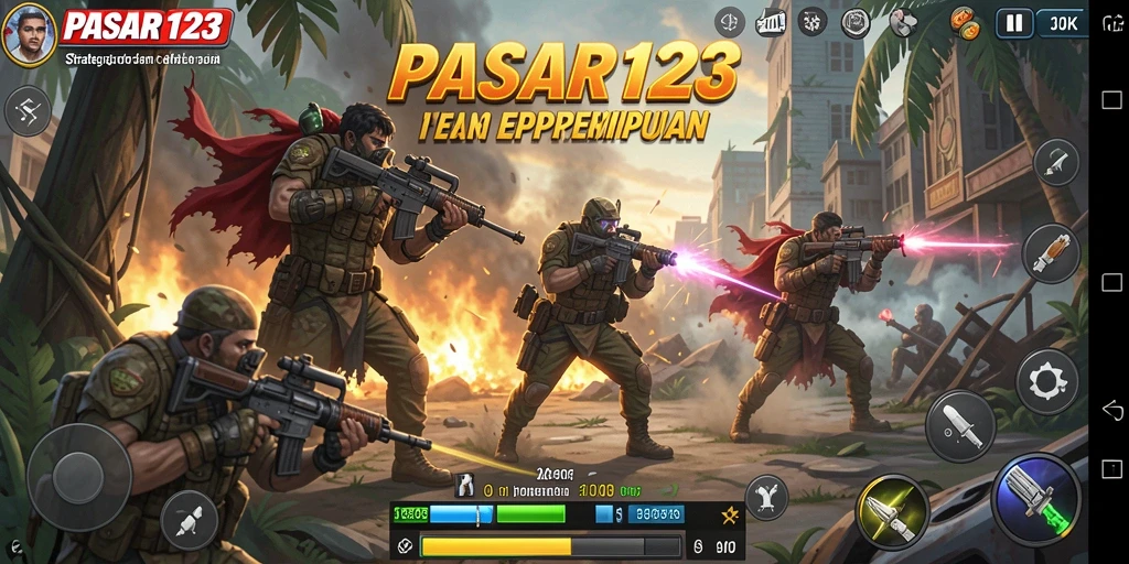 Screenshot utama PASAR123 menampilkan aksi pertempuran strategi yang mendebarkan.