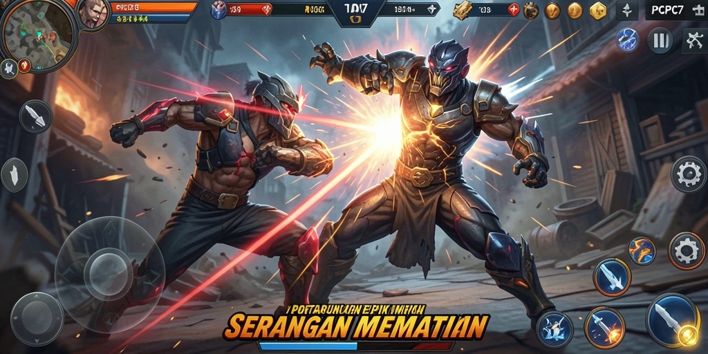 Gameplay PCPC7 menampilkan aksi pertarungan yang mendebarkan dan karakter unik.