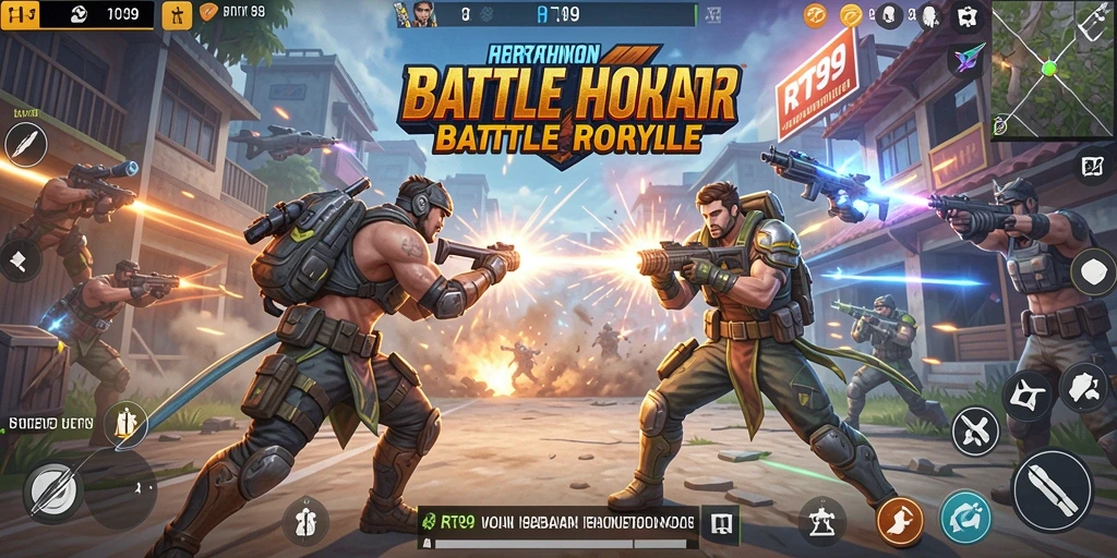 Tangkapan layar RT99 menunjukkan pertarungan seru di arena Battle Royale.